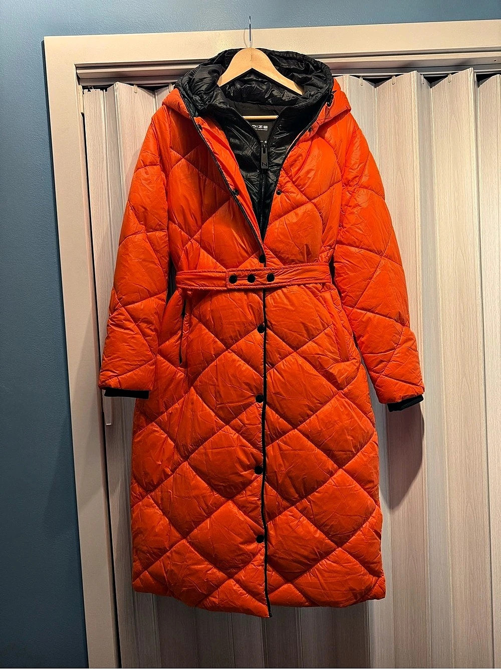 Noize Amiyah Belted Diamond Quilt Longline Jacket Orange Medium